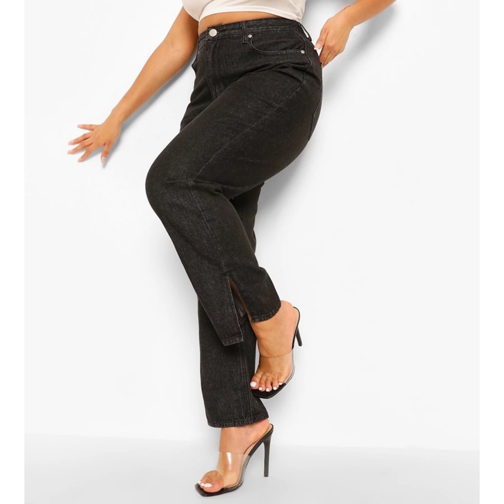 BOOHOO split hem high waisted jeans